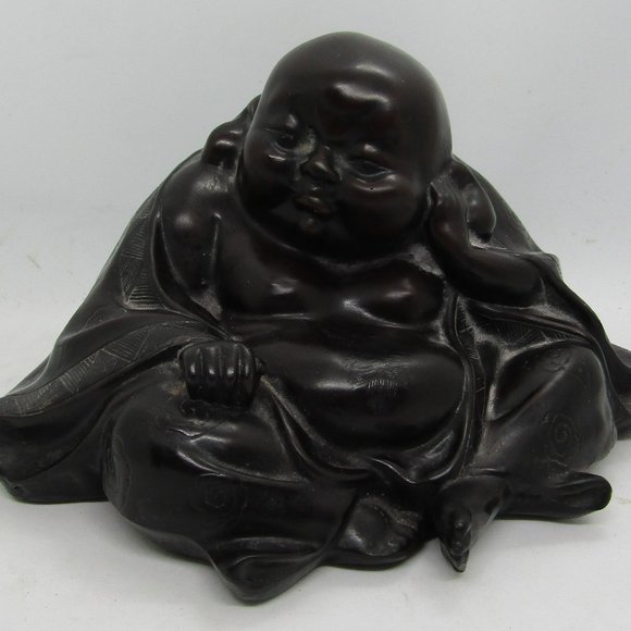 Japanese Shunga Heavy Resin Seated Buddha with Erotic Image Underneath